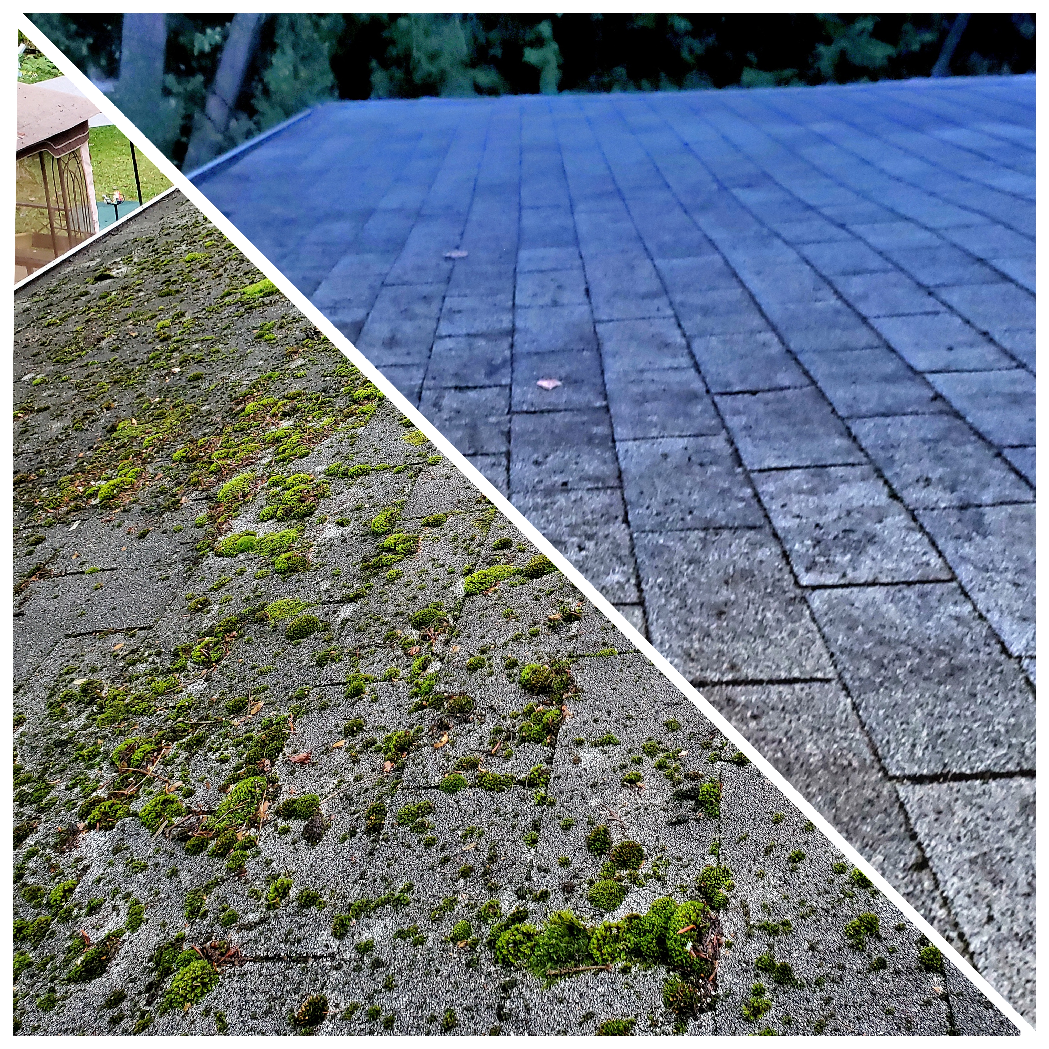 Roof before and after cleaning